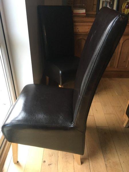 6 Dark Brown Leather High Back chairs for sale + 1 FREE
