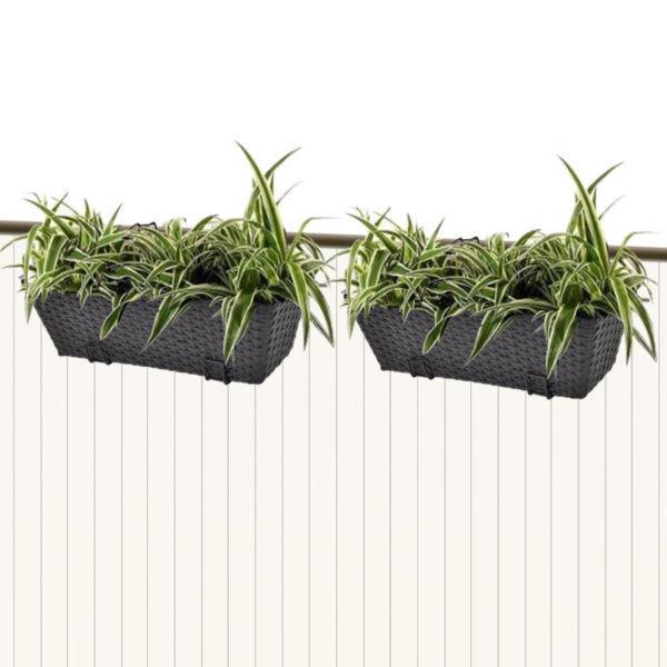 Pots & Planters:Balcony Trapezoid Rattan Planter Set 50 cm 2 pcs Black(SKU41086)