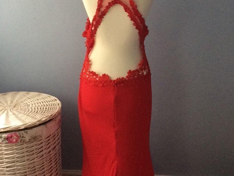 Red backless evening dress