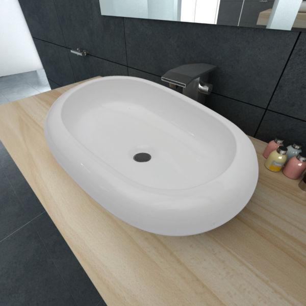 Bathroom Basins: Luxury Ceramic Basin Oval-shaped Sink White 63 x 42 cm(SKU140673)