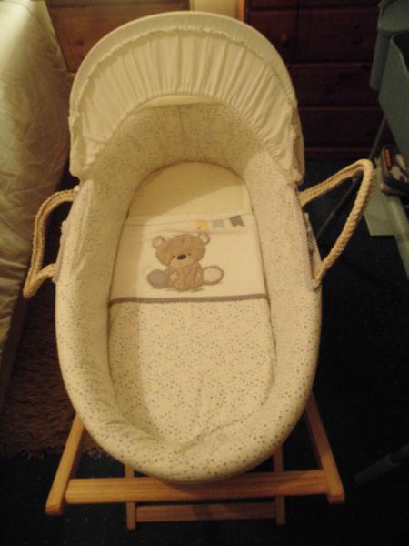 Moses basket, stand and mattress