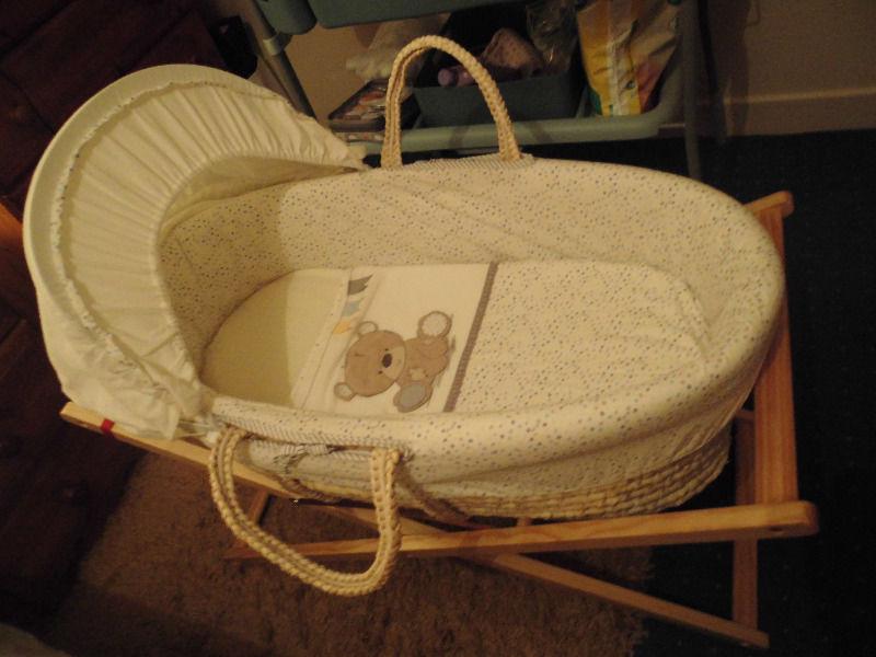 Moses basket, stand and mattress
