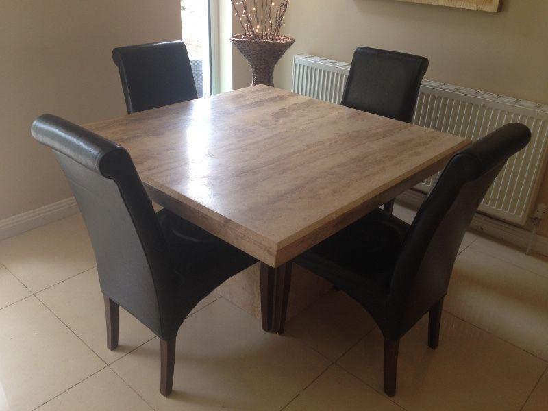 Stone Marble Dining Room Table With 4 Leather Chairs