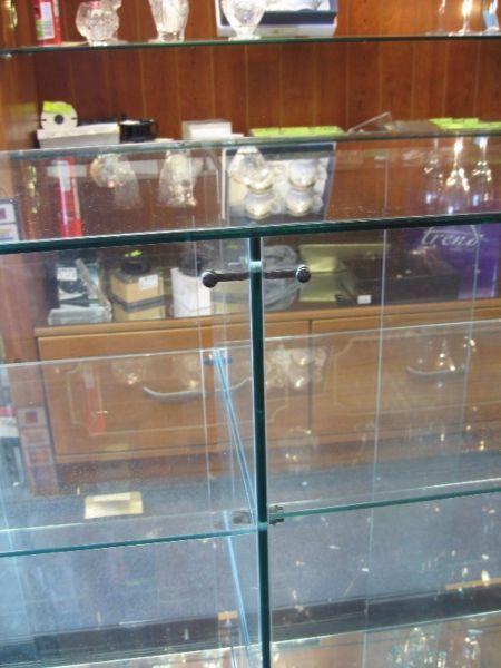 35 by 31 by 9 Inch Glass Retail Display Shelving Unit with Sliding Doors