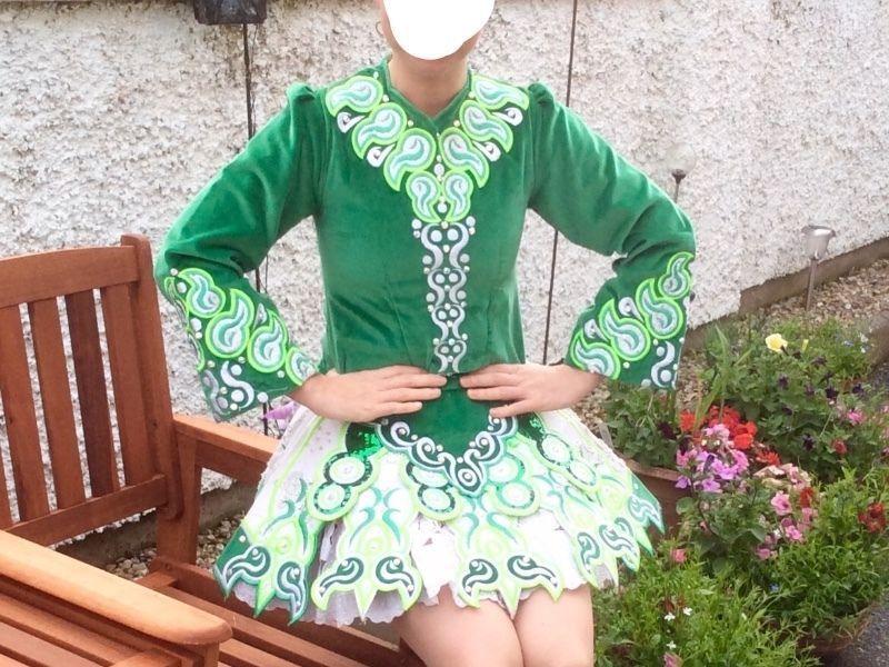 Stunning green and white Irish dancing costume