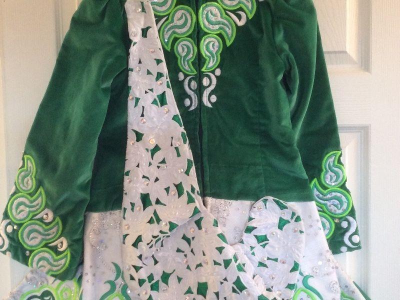 Stunning green and white Irish dancing costume