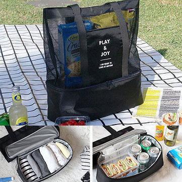 Honana DW Lb2 handheld luch bag insulated cooler picnic bag mesh beach tote bag food drink storage