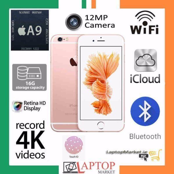 iPhone 6s 16GB 12MP Cam 4K Video Rec Plug Unlocked Rose Gold Smart Phone