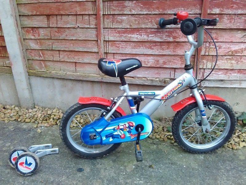 14' Child's bike with learning supports & helmet