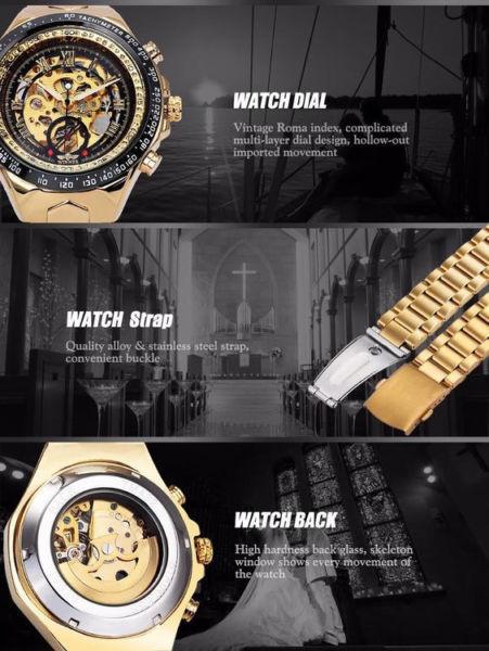 WINNER fashion shining roman numerals mechanical watch luxury golden men automatic watch