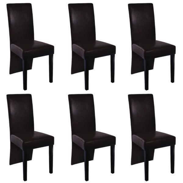 Kitchen & Dining Room Chairs:6 pcs Artificial Leather Wood Brown Dining Chair(SKU271883)