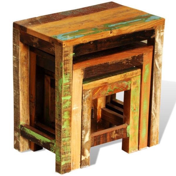 End Tables:Reclaimed Wood Set of 3 Nesting Tables Vintage Antique-style(SKU241093)