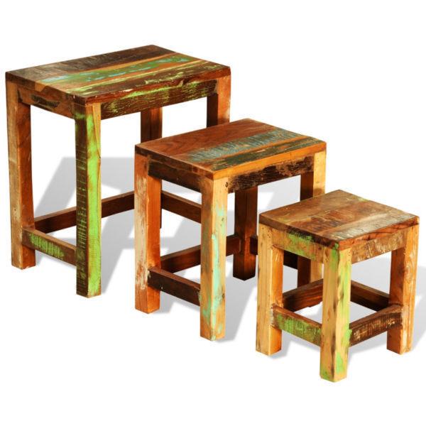 End Tables:Reclaimed Wood Set of 3 Nesting Tables Vintage Antique-style(SKU241093)