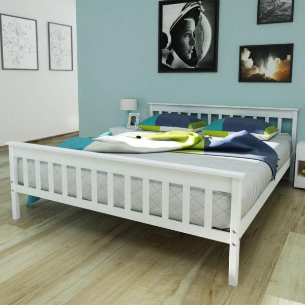 Beds & Bed Frames:White Solid Pinewood Bed 200 x 160 cm(SKU242501)