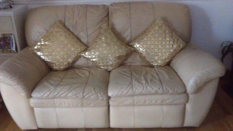 2 and 1 cream leather sofa
