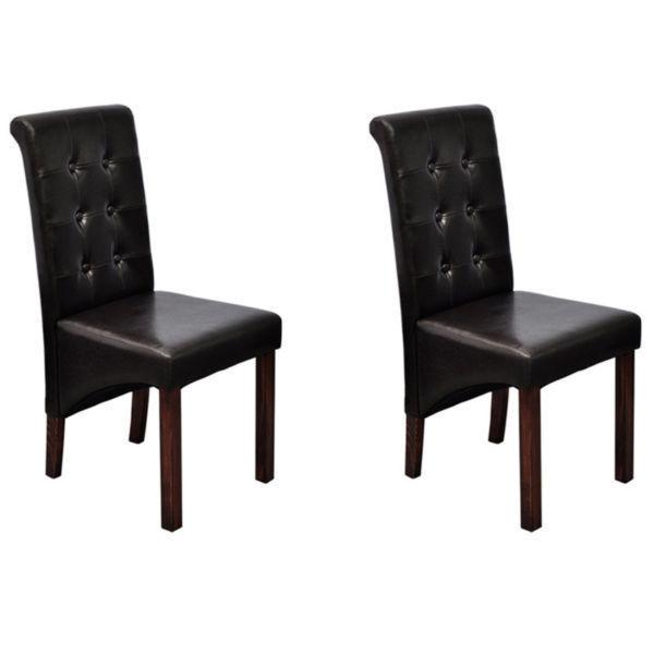 Kitchen & Dining Room Chairs:2 pcs Artificial Leather Wood Dark Brown Dining Chair(SKU241758)
