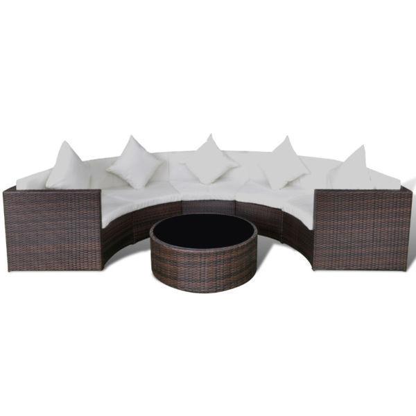 Outdoor Furniture Sets:Brown Half-round Poly Rattan Garden Lounge Set(SKU41385)