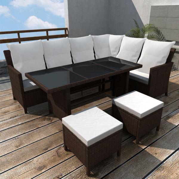 Outdoor Furniture Sets:vidaXL 16 Piece Outdoor Lounge Set Brown Poly Rattan(SKU41984)