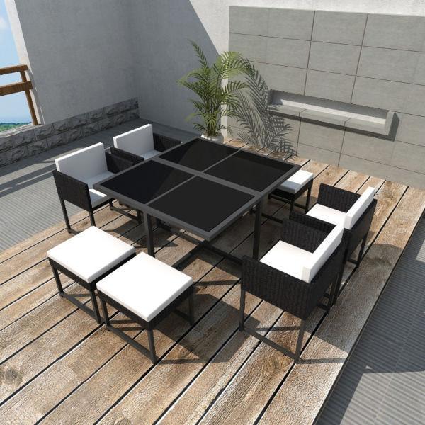 Outdoor Furniture Sets:vidaXL 21 Piece Outdoor Dining Set Black Poly Rattan(SKU41934)