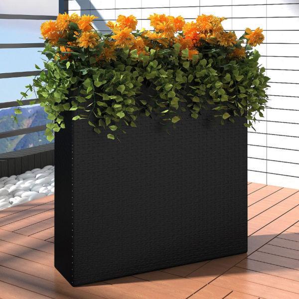 Pots & Planters:Garden Rectangle Rattan Planter Set Black(SKU41084)