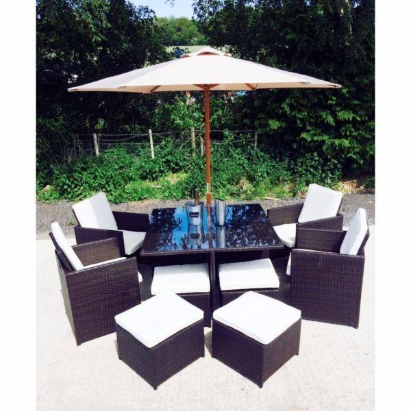 RATTAN CUBE DELUXE 9PC SET *** FREE FAST DELIVERY *** PATIO TABLE FURNITURE GARDEN CHAIR SET