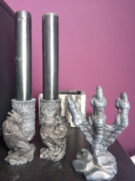 Gothic Gargoyle Candle Holders + Dragon Claw mobile holder