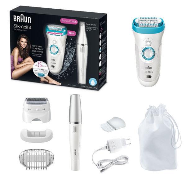 Silk Epil 9-558 Women's Wet and Dry Cordless Epilator with 5 Extras - Including Bonus Face Epilator