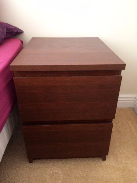 Ikea Malm chest of 2 drawers, brown