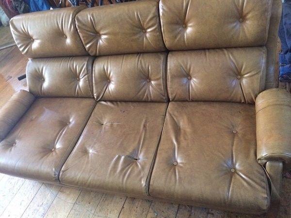 70s leatherette couch and armchairs