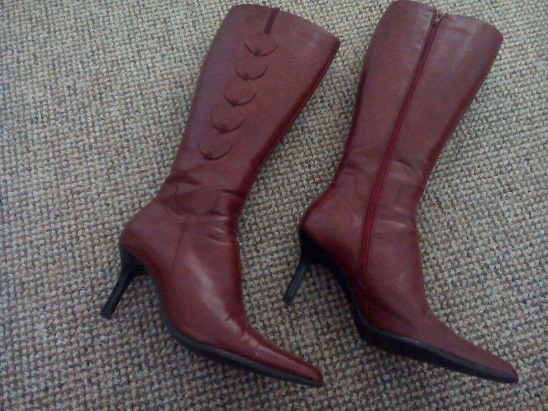 Faux Leather Knee High Boots
