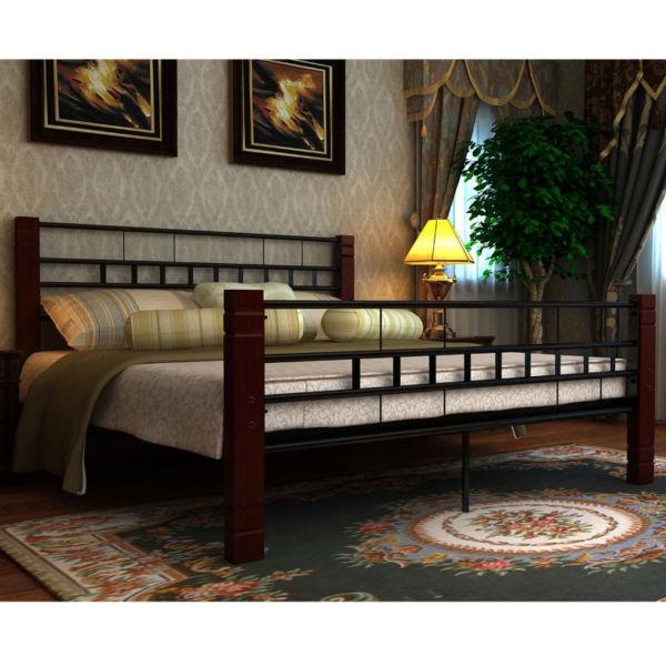 Beds & Bed Frames : Metal Bed with Wooden Leg 140 x 200 cm(SKU60687)