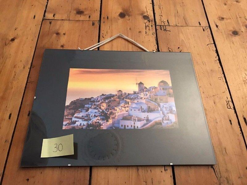 Glass picture frame with Santorini Photograph