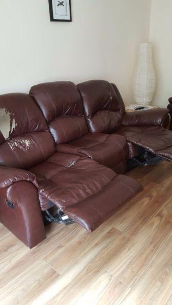 Brown Recliner Leather Look Sofa