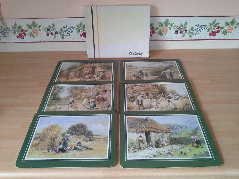Cloverleaf melamine 6 coasters and 6 matching placemats, country scenes