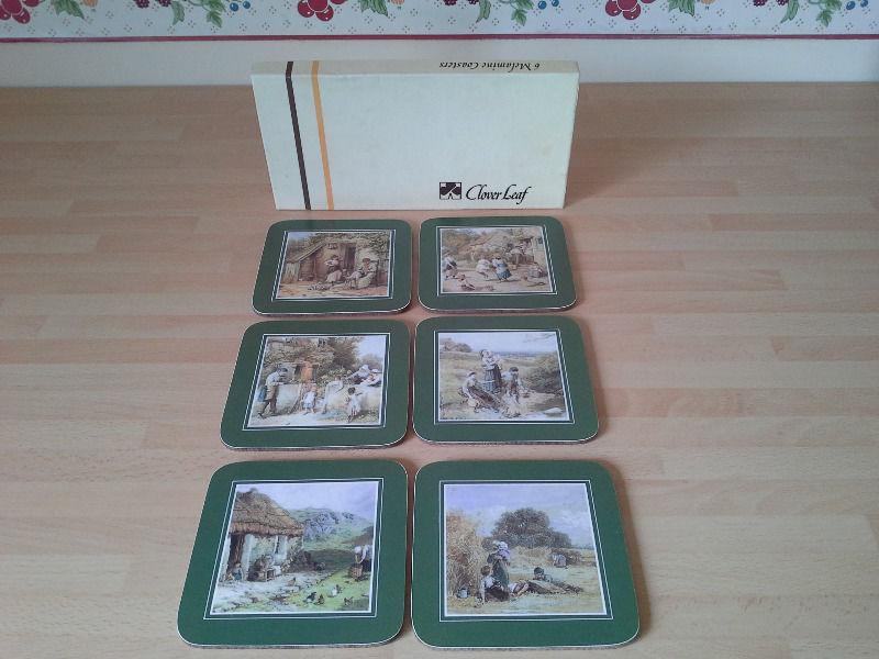 Cloverleaf melamine 6 coasters and 6 matching placemats, country scenes