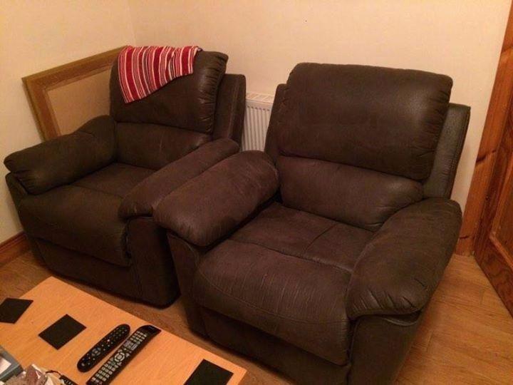 3 Seater Recliner Sofa, Swuede & Leather and two matching Single Recliner Armchairs