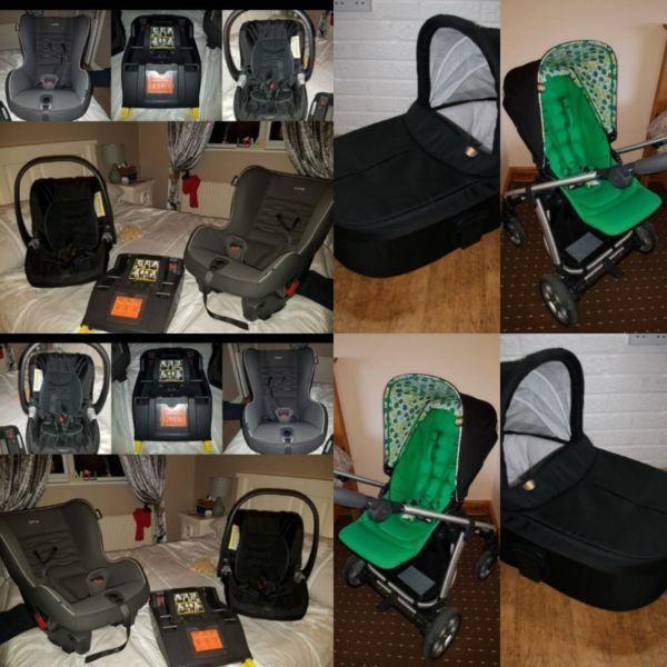 Sola buggy and carrycot and car seats