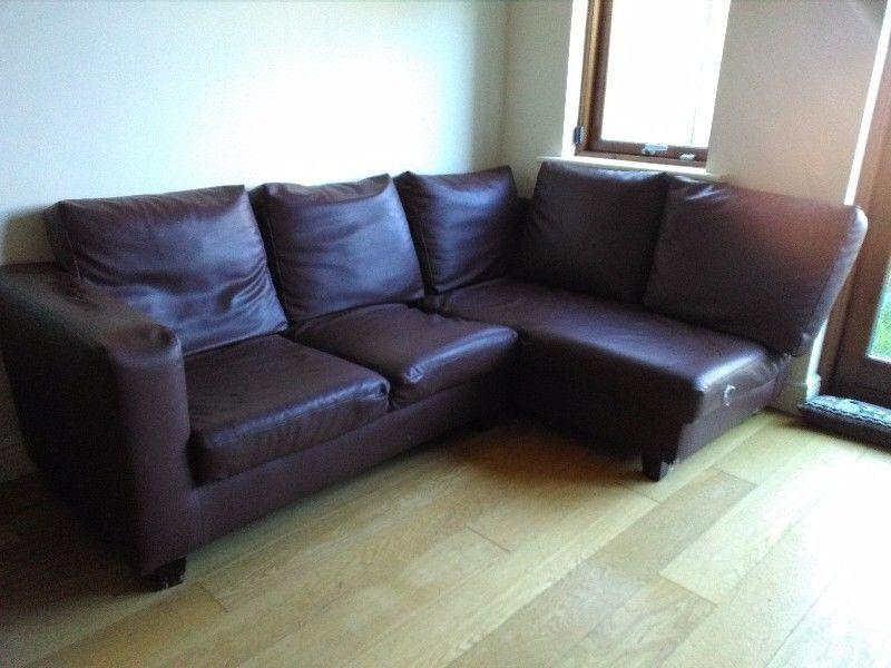 4 seater brown leatherette sofa - corner unit. Free to collect