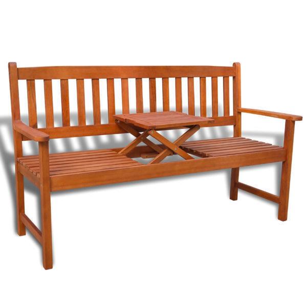 Outdoor Benches : Garden Bench with Pop-up Table Acacia Wood(SKU41744)