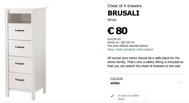 Brand new chest of 4 drawers, assembled, white, 51x134 cm, 70,00€