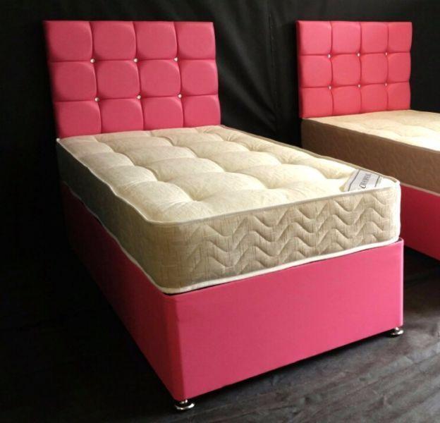 PINK Leather bed with Deluxe Mattress