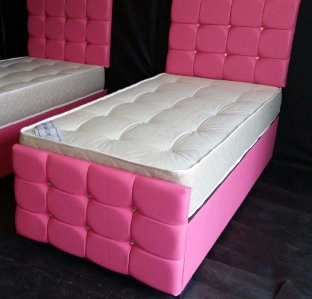 PINK Leather bed with Deluxe Mattress