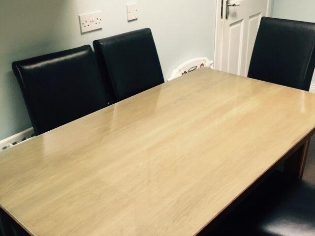 6 real leather chairs & solid oak table