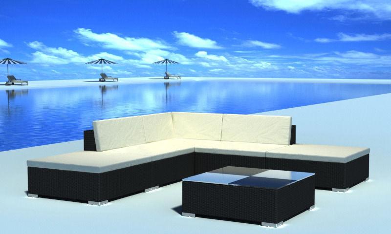 15 pcs Black Poly Rattan Seat Set Garden Furniture(SKU41269)
