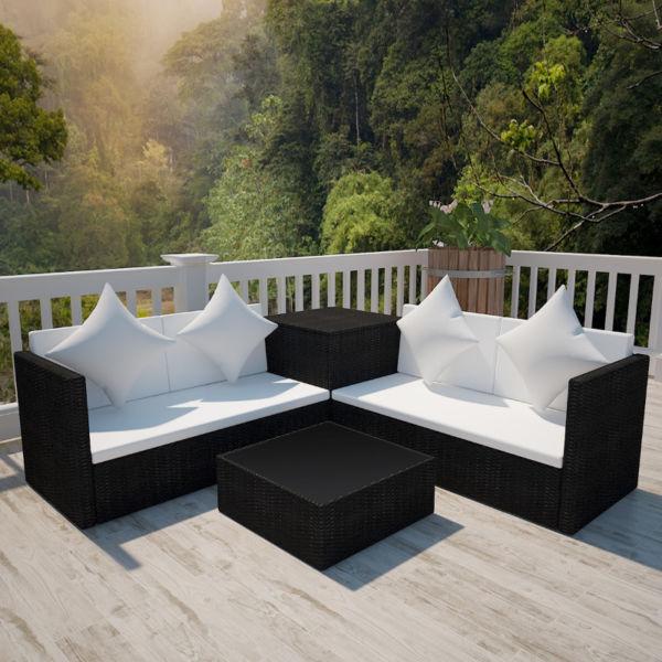 Outdoor Furniture Sets : vidaXL 14 Piece Lounge Set Poly Rattan Black(SKU42084)