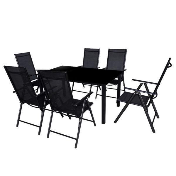 Outdoor Furniture Sets : vidaXL Seven Piece Outdoor Dining Set Aluminium Black(SKU41736)