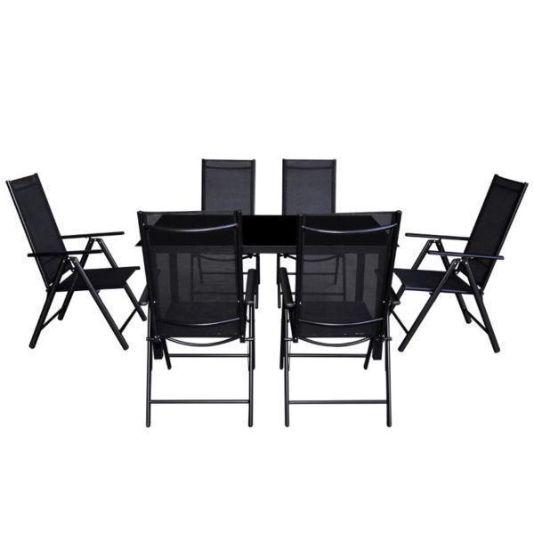 Outdoor Furniture Sets : vidaXL Seven Piece Outdoor Dining Set Aluminium Black(SKU41736)