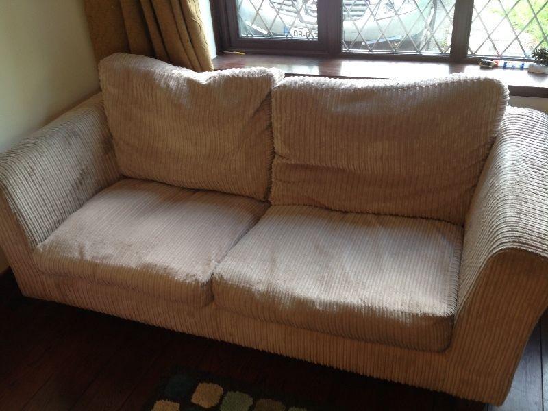 3 and 2 seater beige cord sofas