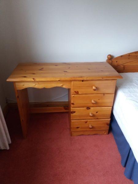 Double Bed with pine headboard, pine dressing table & full length mirror