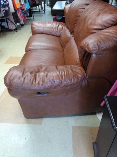 As New Brown Leather Recliner Sofa